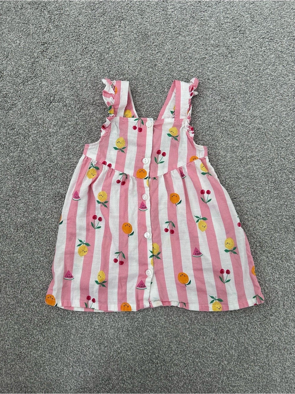 H&M Pink & White Striped Fruit Print Button-Front Dress